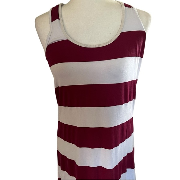 Tommy Bahama MaroonWhite Striped Maxi Dress Razor back Small Tall - Picture 2 of 5